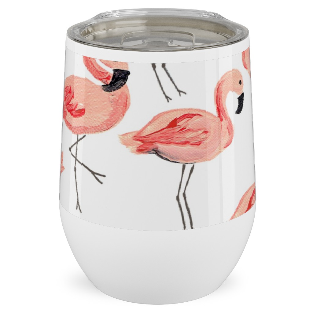 Flamingo Party - Pink Stainless Steel Travel Tumbler, 12oz, Pink