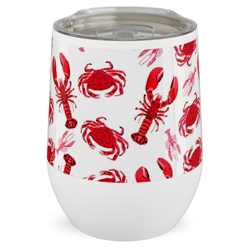 Crabs and Lobsters - Red Crustaceans on White Stainless Steel Travel Tumbler, 12oz, Red