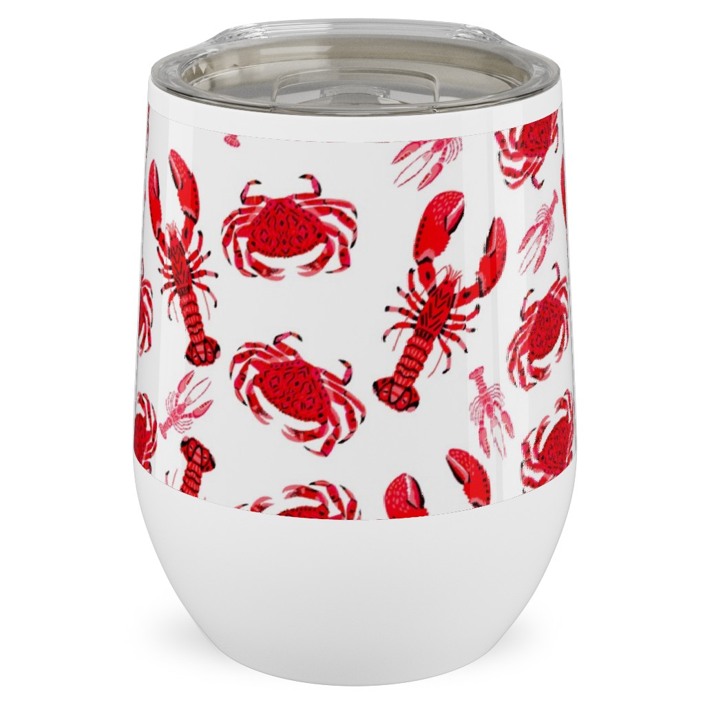 Crabs and Lobsters - Red Crustaceans on White Stainless Steel Travel Tumbler, 12oz, Red, Red