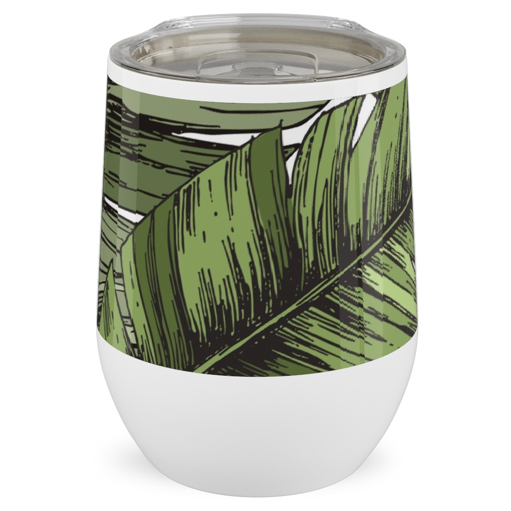 Tropical Palm Leaves - Green Stainless Steel Travel Tumbler, 12oz, Green
