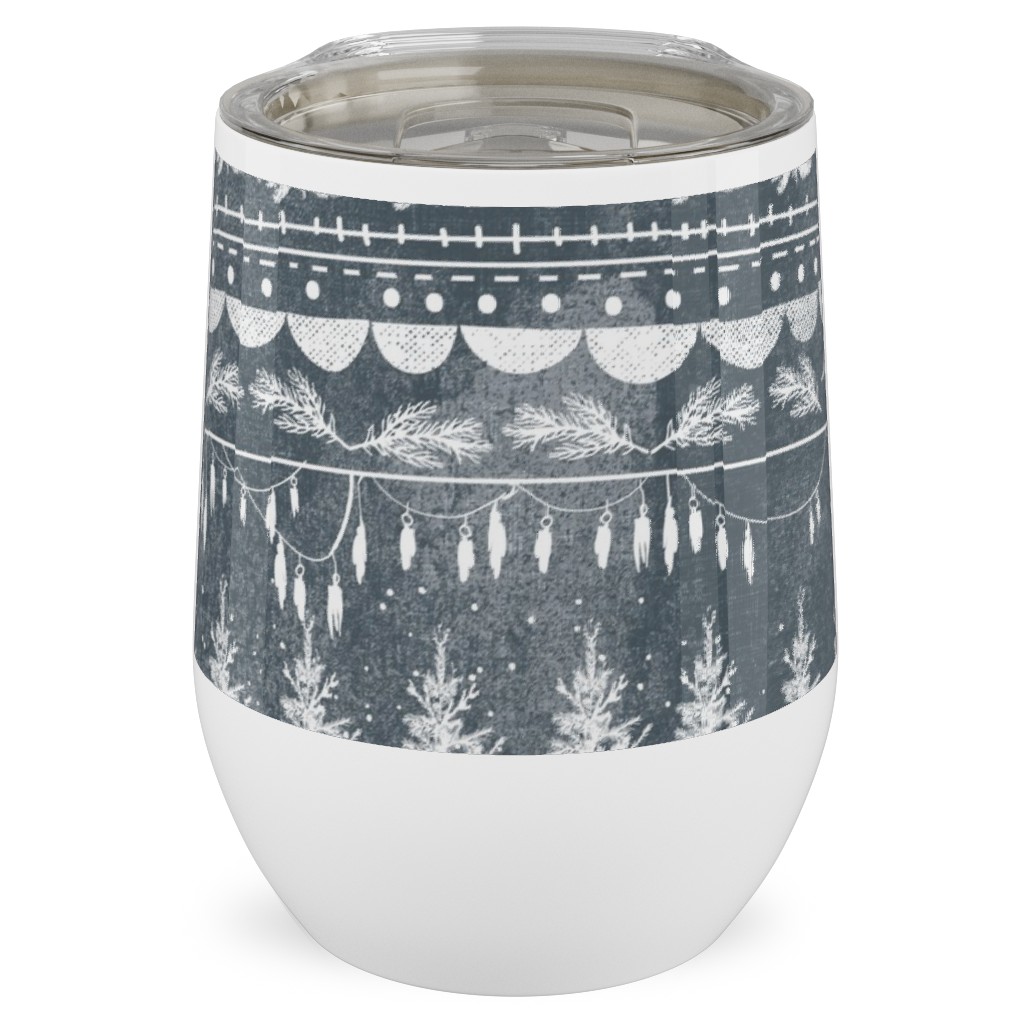 Vintage Christmas Stripe Stainless Steel Travel Tumbler, 12oz, Gray