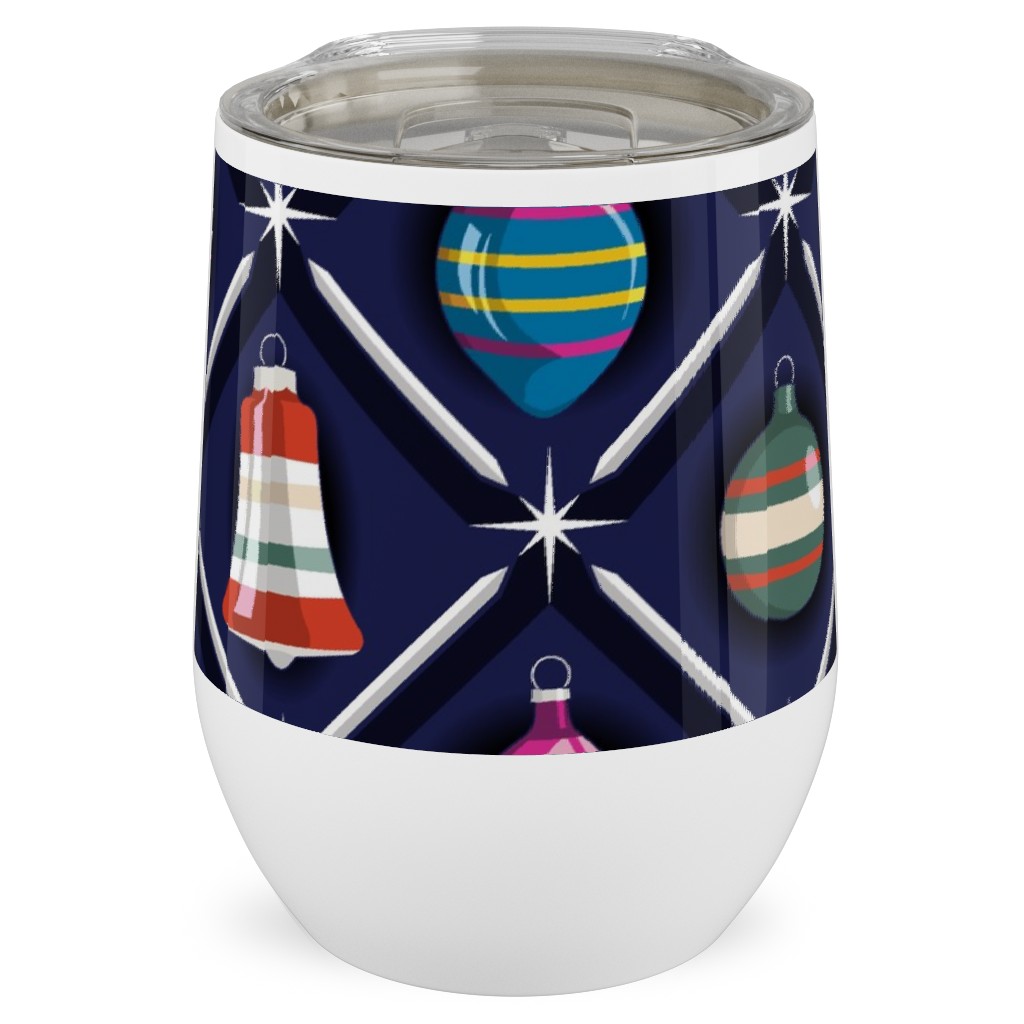 Shiny & Bright, Vintage Glass Ornaments - Multi Stainless Steel Travel Tumbler, 12oz, Multicolor