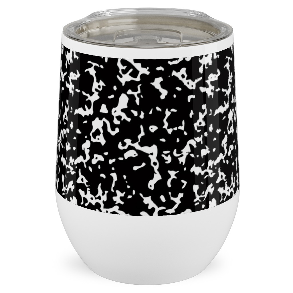 Composition Notebook - Black and White Stainless Steel Travel Tumbler, 12oz, Black, Black