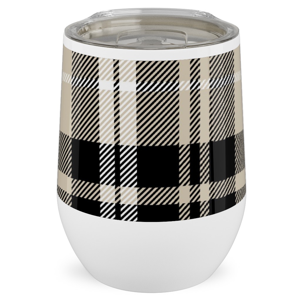 Fall Plaid Stainless Steel Travel Tumbler, 12oz, Beige, Black