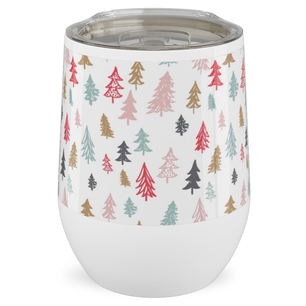 Forest Sketch - Red and Pink Stainless Steel Travel Tumbler, 12oz, Red