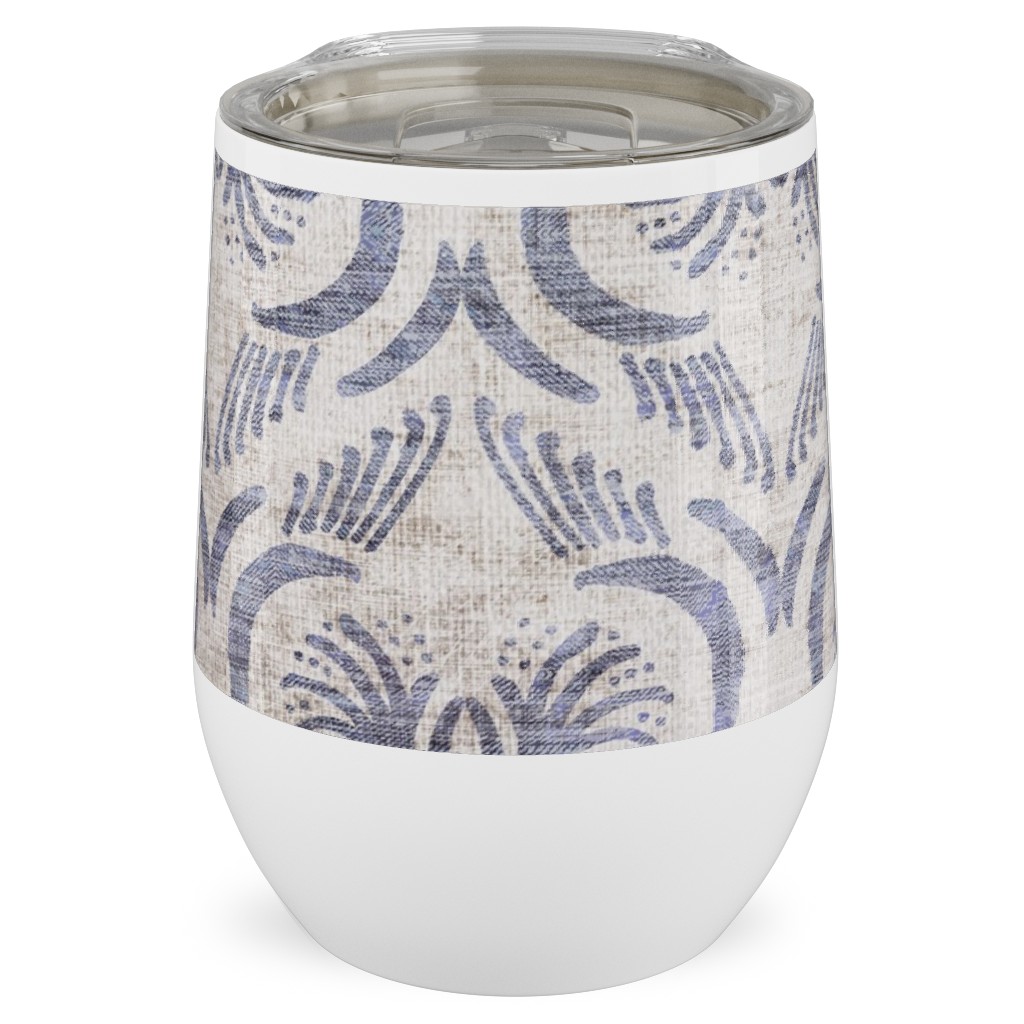 French Linen Geo Floral Stainless Steel Travel Tumbler, 12oz, Gray, Gray