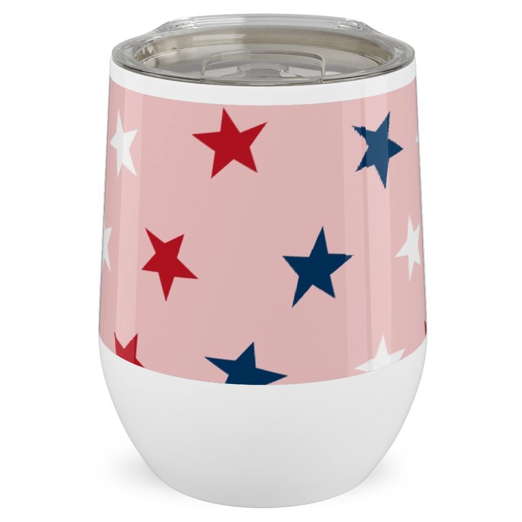 Patriotic Stars Stainless Steel Travel Tumbler, 12oz, Pink, Bright Pink