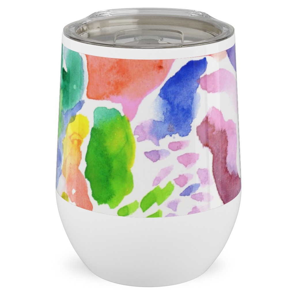 Happy Abstract Watercolor Stainless Steel Travel Tumbler, 12oz, Multicolor, Bright Coral