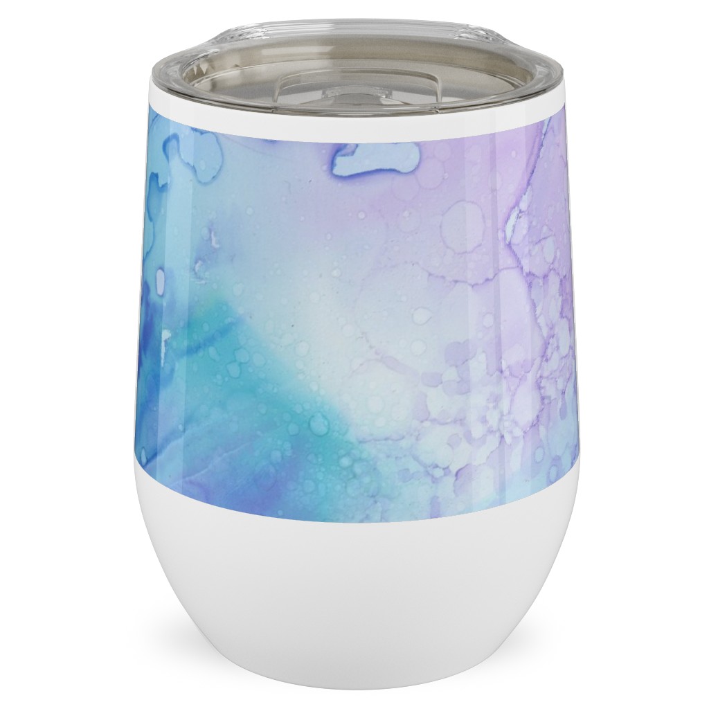 Watercolor Waves - Blue and Purple Stainless Steel Travel Tumbler, 12oz, Blue