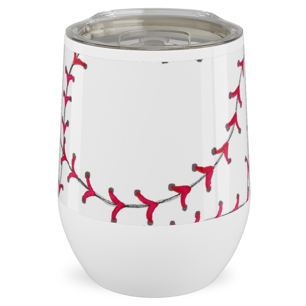 Baseball Seams - White Stainless Steel Travel Tumbler, 12oz, Red