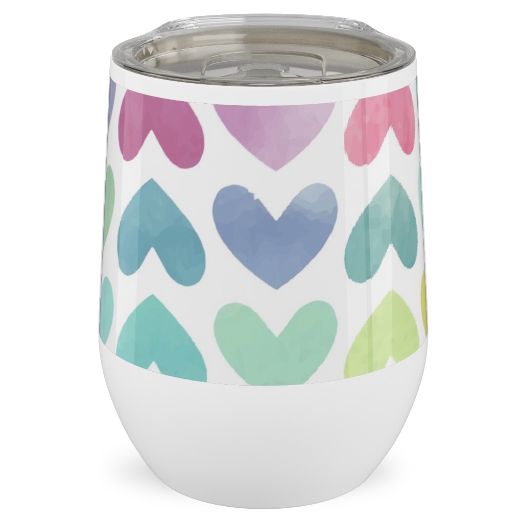 Rainbow Hearts - Multi Stainless Steel Travel Tumbler, 12oz, Multicolor