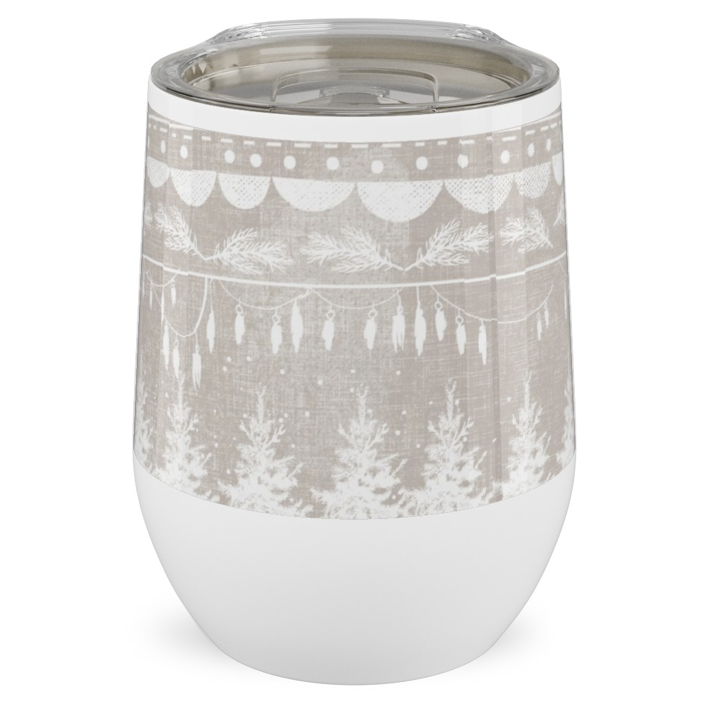 Vintage Christmas Stripe Stainless Steel Travel Tumbler, 12oz, Gray