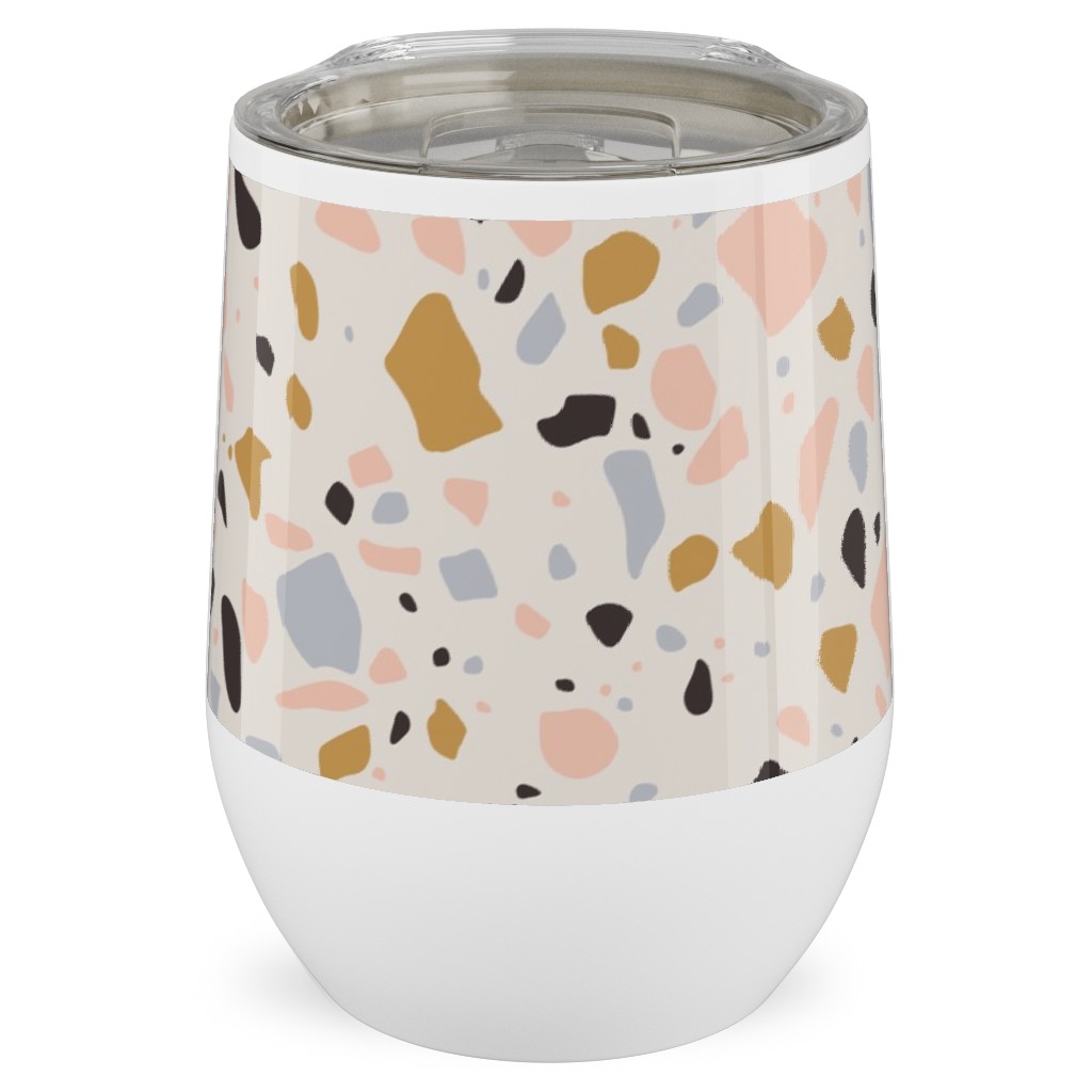 Terrazzo Coral - Gold Stainless Steel Travel Tumbler, 12oz, Beige