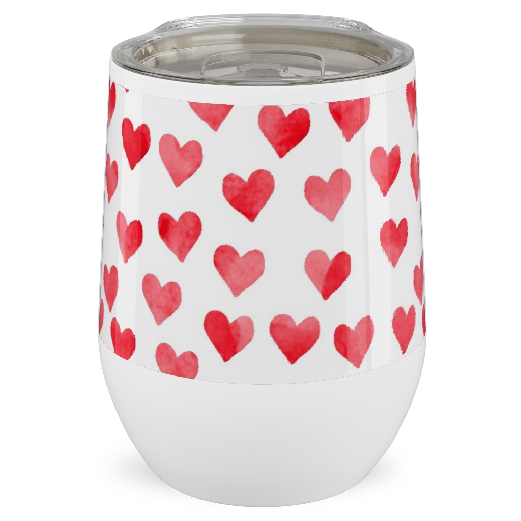 Watercolor Hearts - Red Stainless Steel Travel Tumbler, 12oz, Red