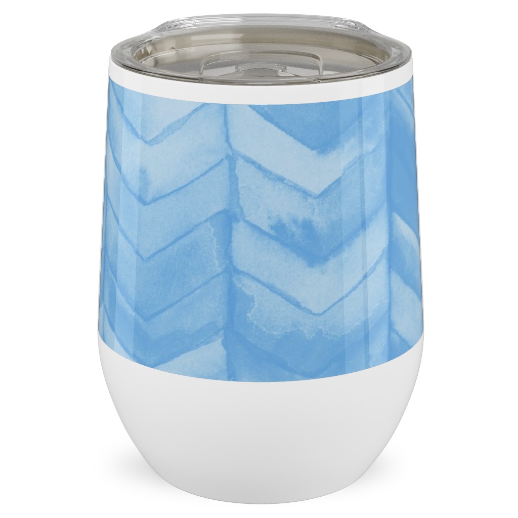 Watercolor Chevron Stainless Steel Travel Tumbler, 12oz, Blue, Light Blue