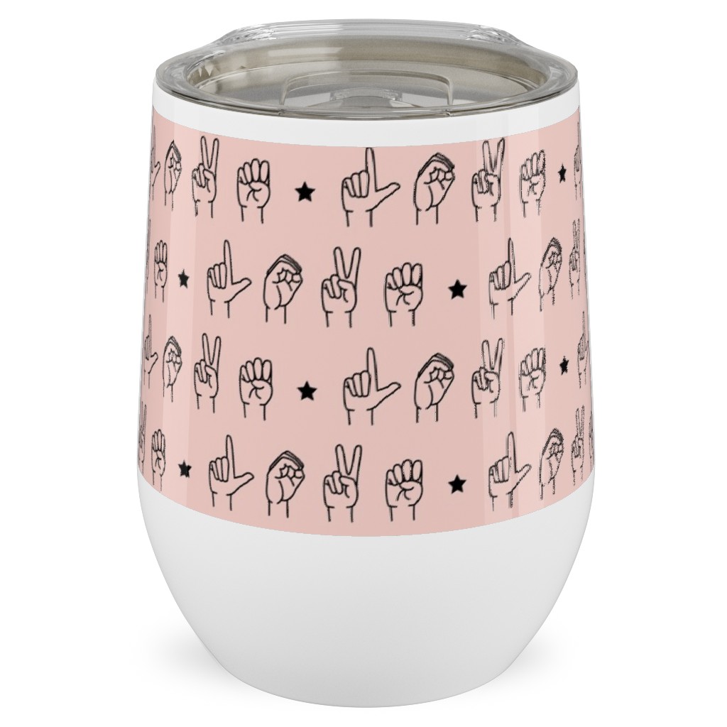 Love Sign Language Stainless Steel Travel Tumbler, 12oz, Pink, Ballet Slipper