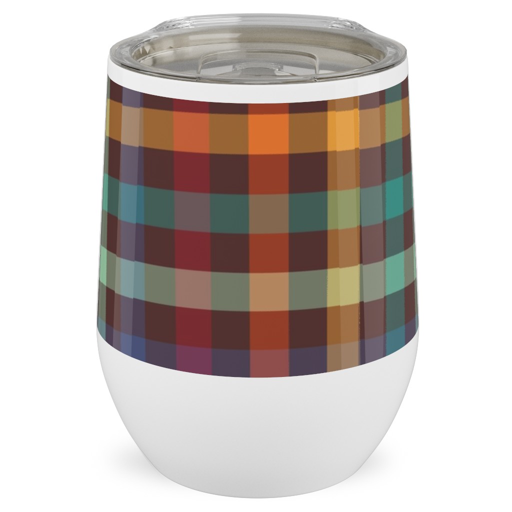 Retro Rainbow Plaid Stainless Steel Travel Tumbler, 12oz, Multicolor