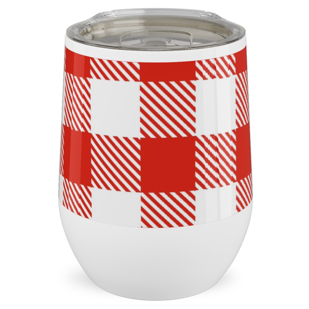 Red Gingham Pattern Stainless Steel Travel Tumbler, 12oz, Red