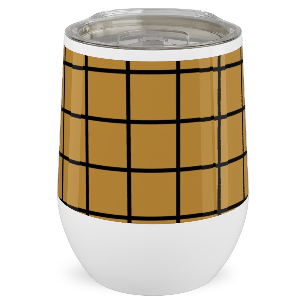 Square Grid Stainless Steel Travel Tumbler, 12oz, Brown