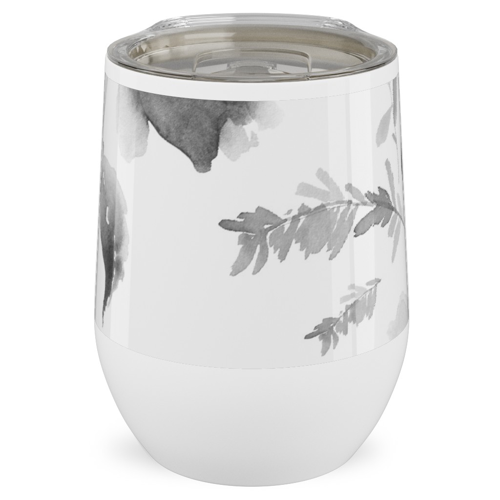 Spring Beginning - Black and White Stainless Steel Travel Tumbler, 12oz, White, White