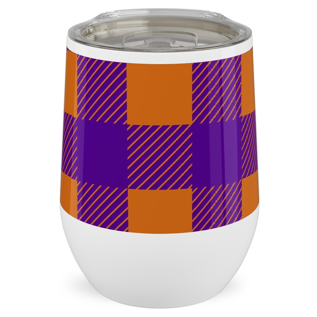 Buffalo Checked Plaid Stainless Steel Travel Tumbler, 12oz, Purple, Grape Jelly