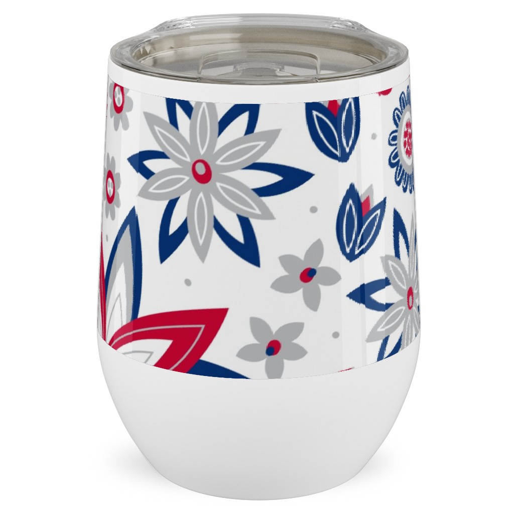 Bohemian Fields - Red, White and Blue Stainless Steel Travel Tumbler, 12oz, Red