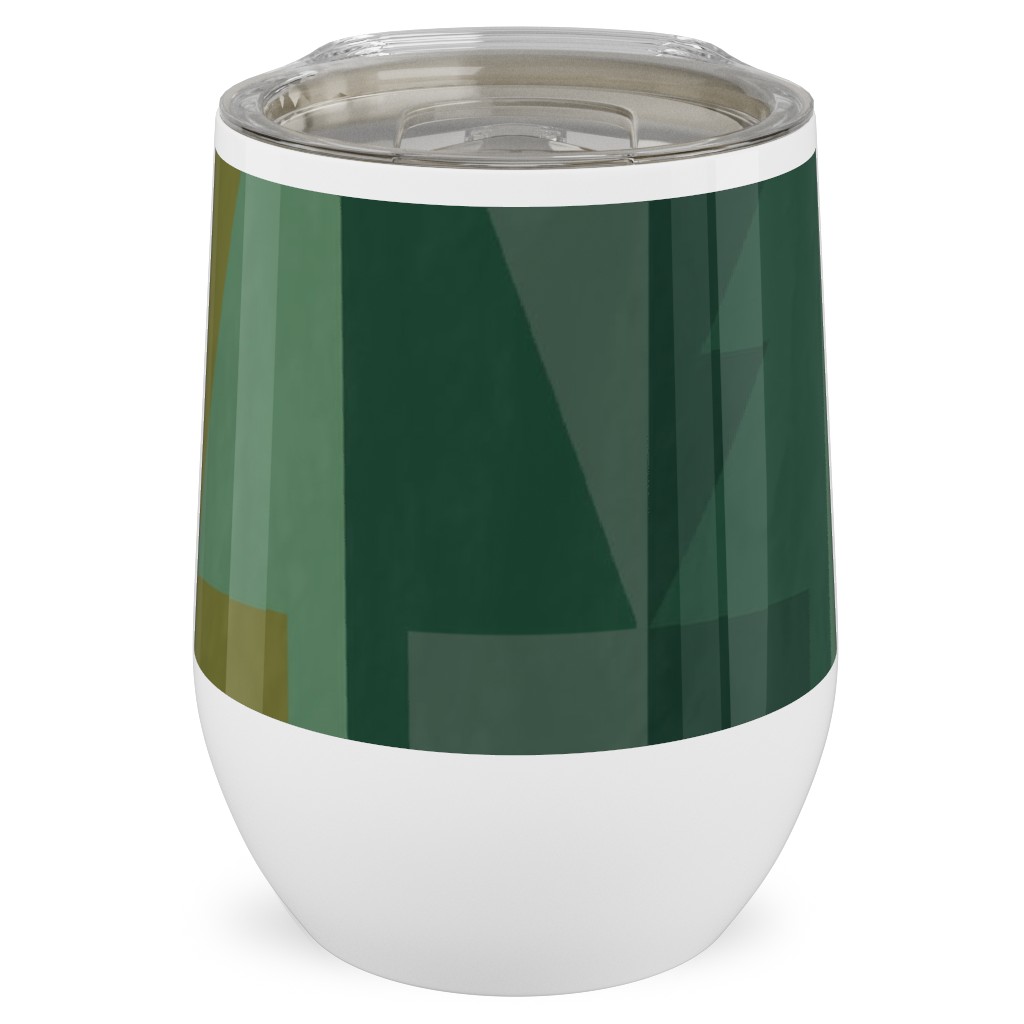 Geometric Forest - Red and Green Stainless Steel Travel Tumbler, 12oz, Green
