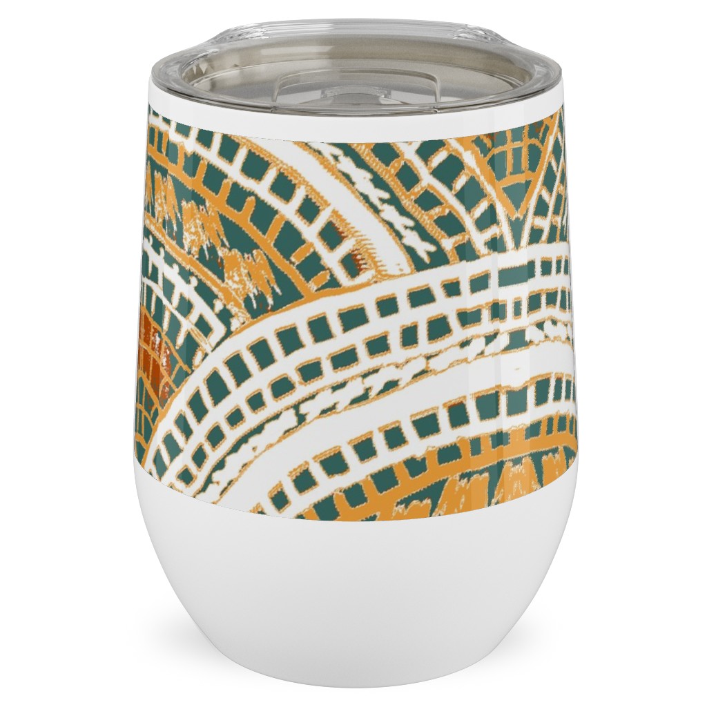 Earthy Fans - Orange Green and Gold Stainless Steel Travel Tumbler, 12oz, Multicolor