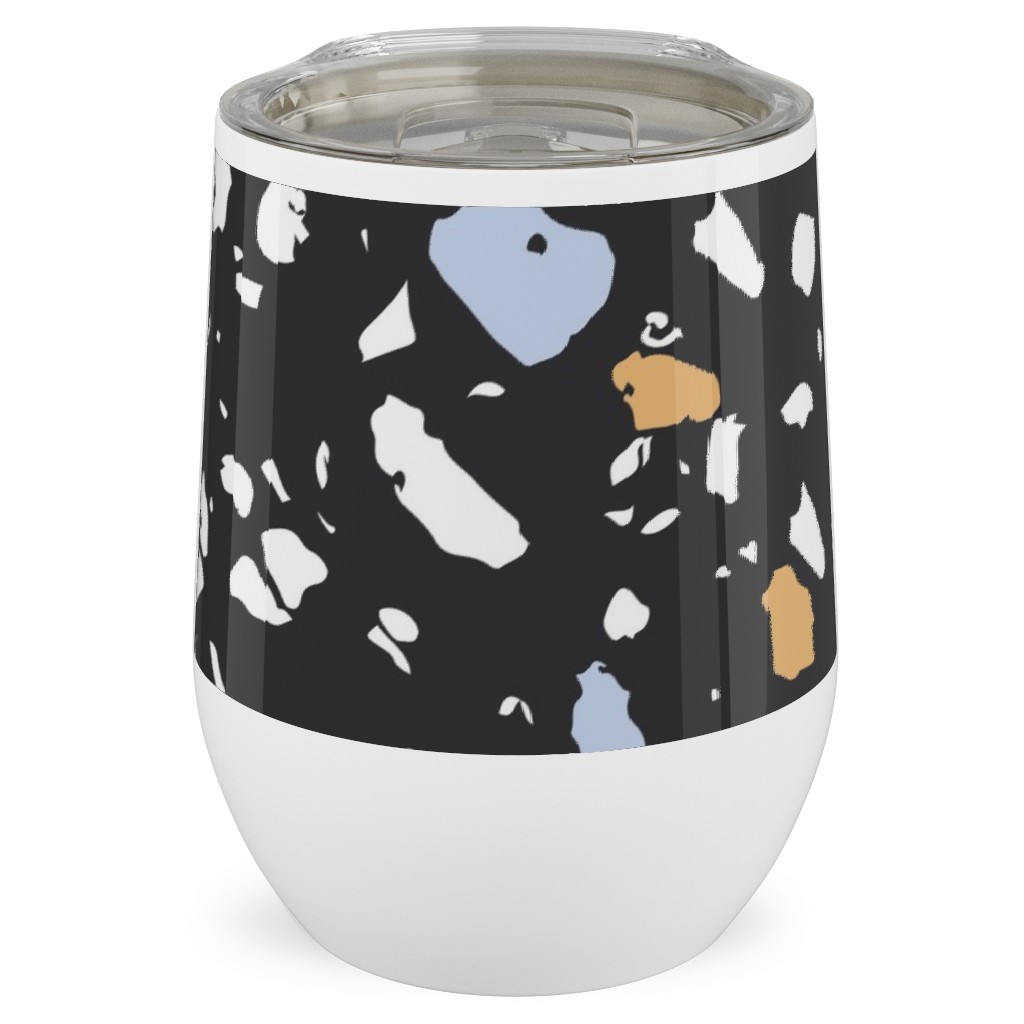 Terrazzo Print - Dark Stainless Steel Travel Tumbler, 12oz, Black, Black