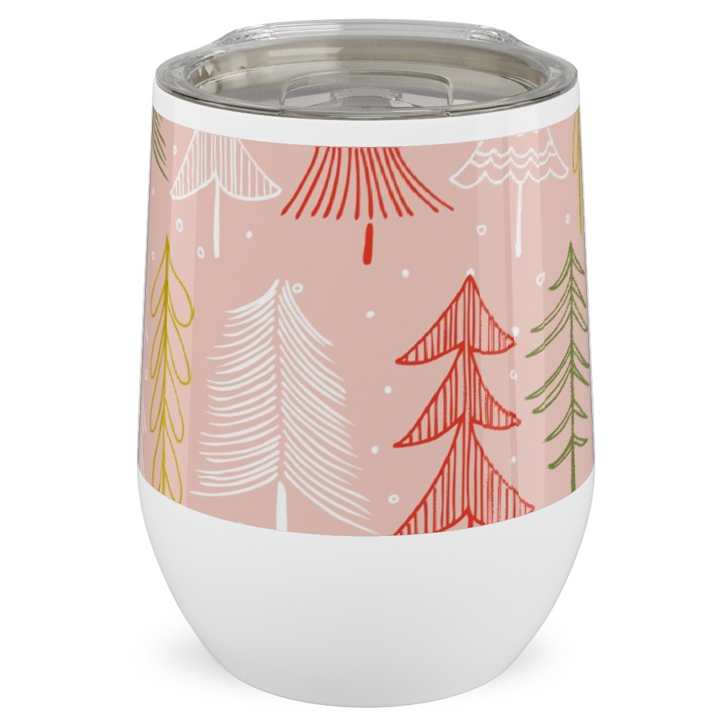 Oh' Christmas Tree Stainless Steel Travel Tumbler, 12oz, Pink