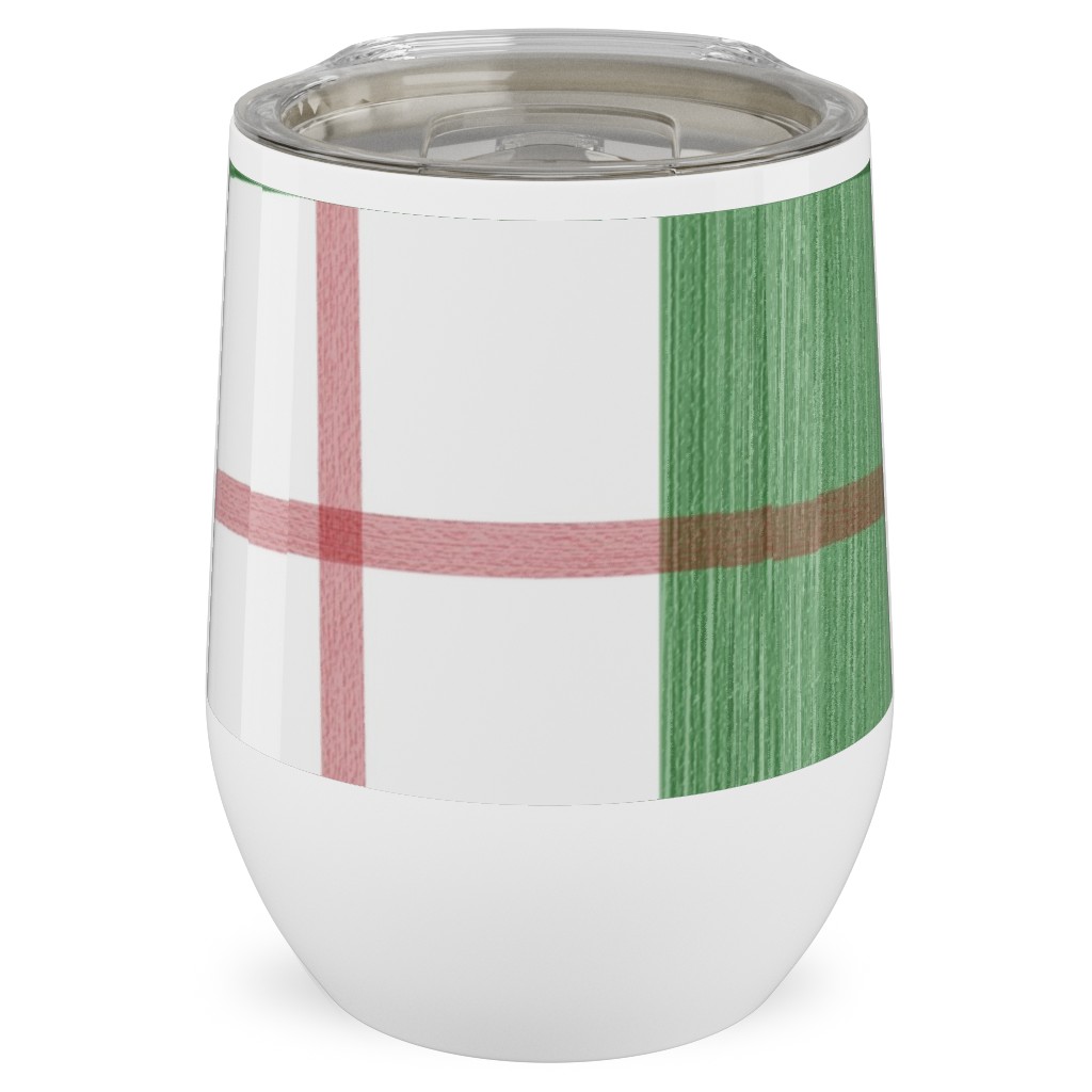 Double Plaid Stainless Steel Travel Tumbler, 12oz, Green