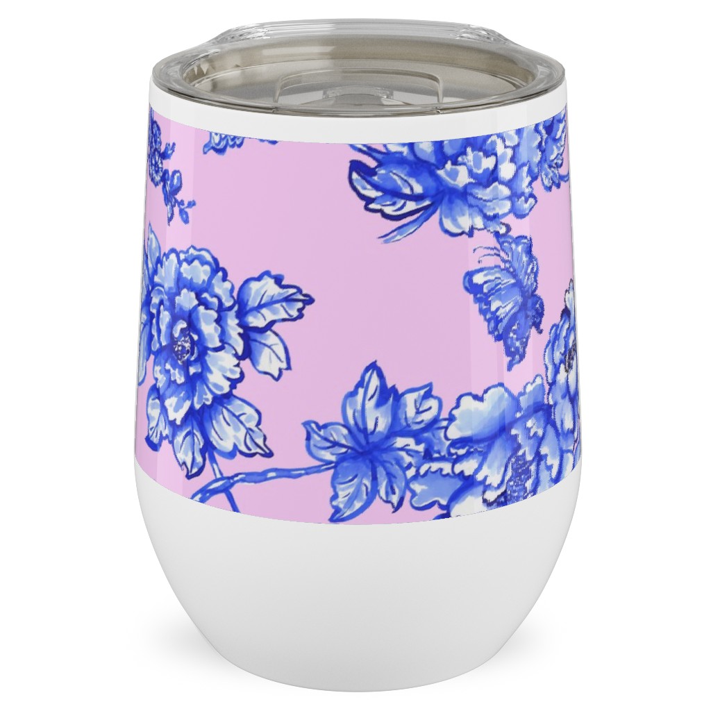 Chinoiserie Floral - Blush Stainless Steel Travel Tumbler, 12oz, Pink