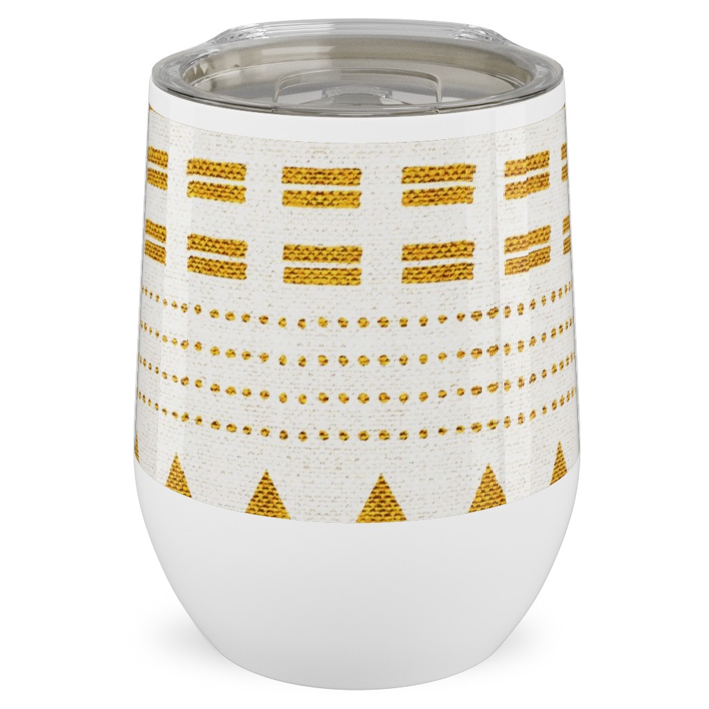 North Boho Stripe - Yellow Stainless Steel Travel Tumbler, 12oz, Yellow, Classic Yellow