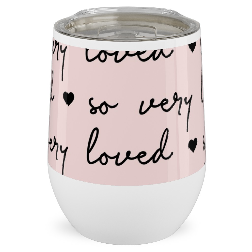so Very Loved - Pink and Black Stainless Steel Travel Tumbler, 12oz, Pink, Bright Pink