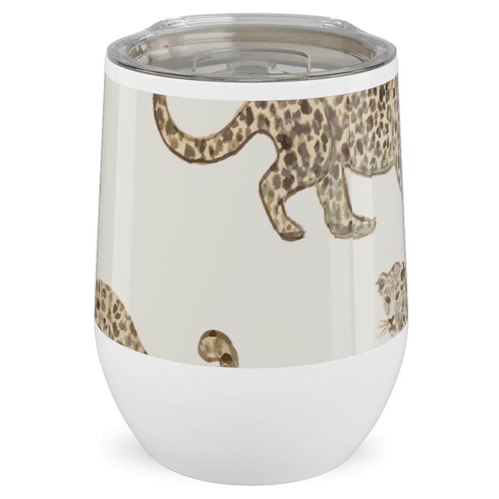Leopard Parade Stainless Steel Travel Tumbler, 12oz, Beige