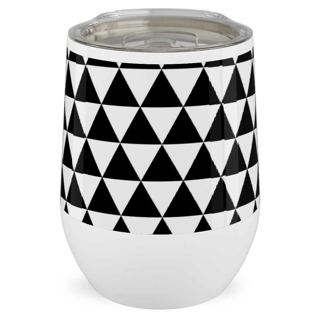 Triangles - Geometric - Black & White Stainless Steel Travel Tumbler, 12oz, Black