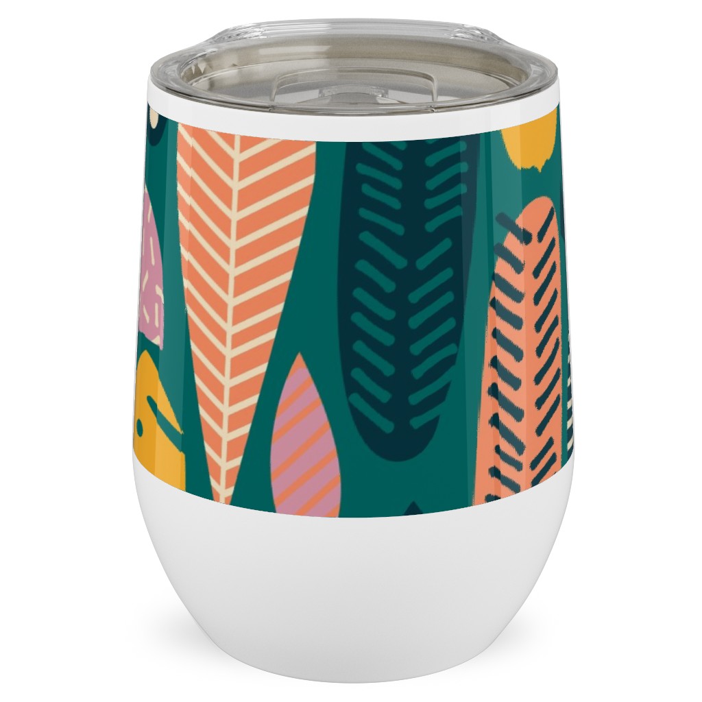 Retro Tropical Pattern Stainless Steel Travel Tumbler, 12oz, Multicolor