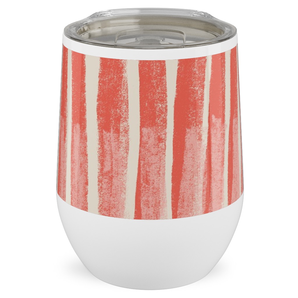 Strips - Coral Stainless Steel Travel Tumbler, 12oz, Pink, Bright Pink
