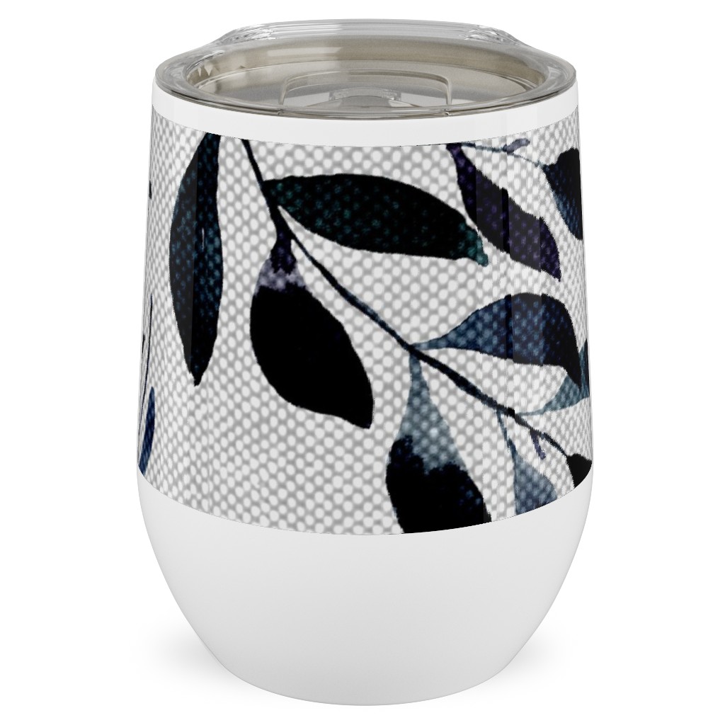 Leaves Nature Botanical Prints Stainless Steel Travel Tumbler, 12oz, Blue, Silhouette