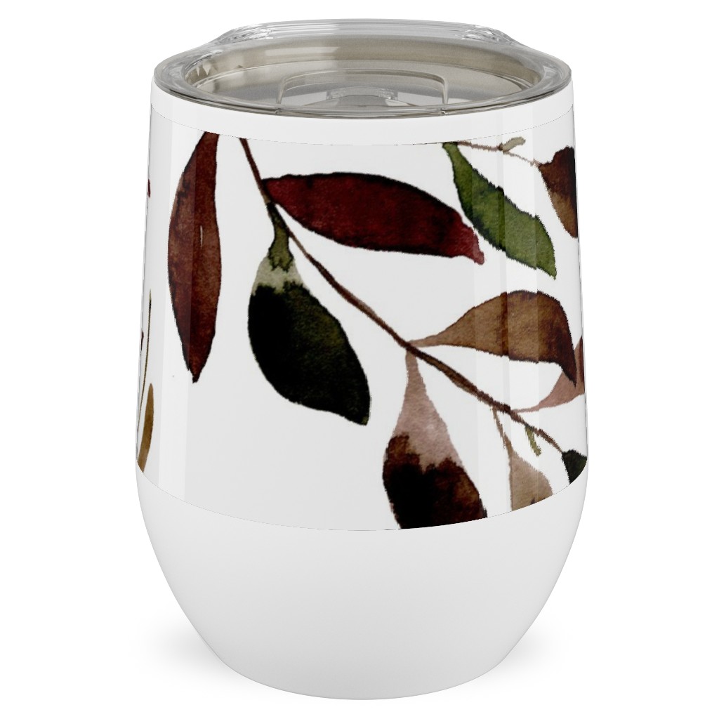 Leaves Nature Botanical Prints Stainless Steel Travel Tumbler, 12oz, Brown, Cocoa