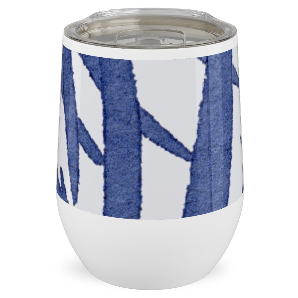 Watercolor Fronds - Cobalt Stainless Steel Travel Tumbler, 12oz, Blue