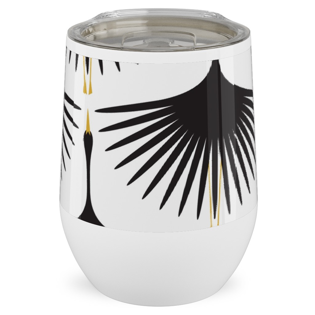 Art Deco Swans Stainless Steel Travel Tumbler, 12oz, White, White