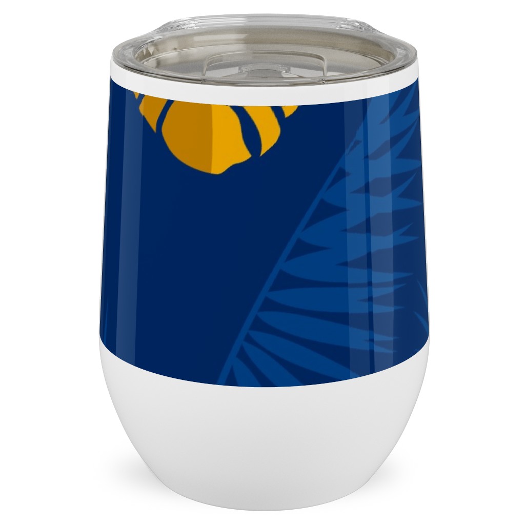 Tropical Leaves - Blue Stainless Steel Travel Tumbler, 12oz, Blue, True Blue