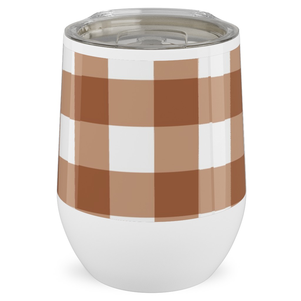 Gingham Plaid Check Stainless Steel Travel Tumbler, 12oz, Brown