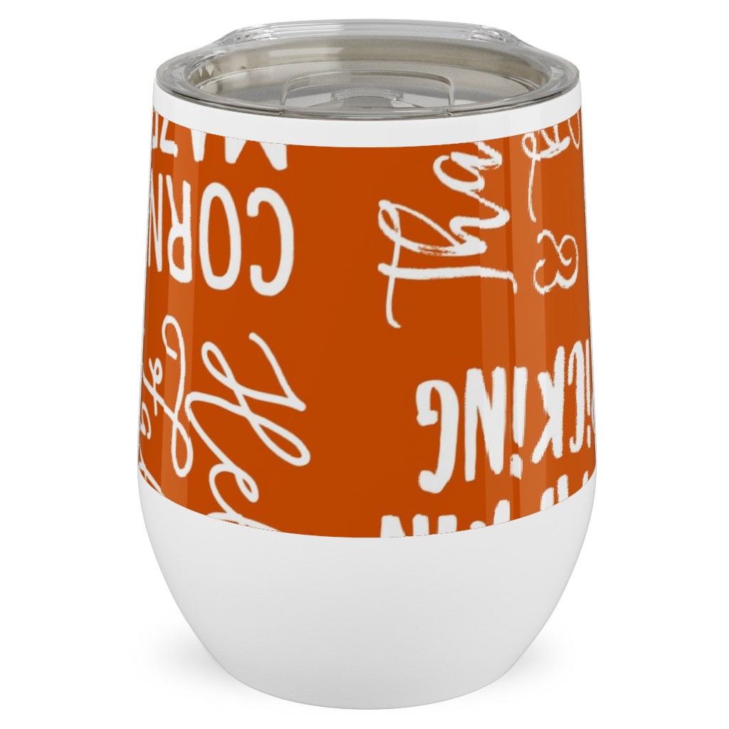 Favorite Things of Fall - Fall Words on Cider Stainless Steel Travel Tumbler, 12oz, Orange