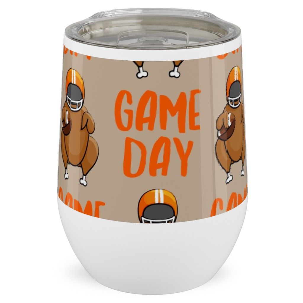 Game Day Turkey With Football - Tan Stainless Steel Travel Tumbler, 12oz, Beige