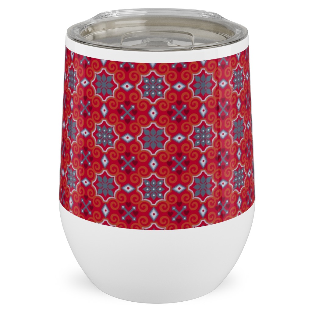 Oriental Ornament - Red Stainless Steel Travel Tumbler, 12oz, Red