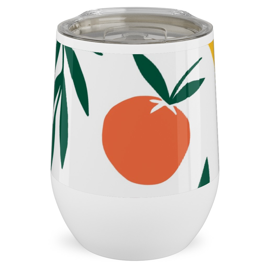 Citrus Grove - Pink and Yellow Stainless Steel Travel Tumbler, 12oz, Pink, Bright Pink