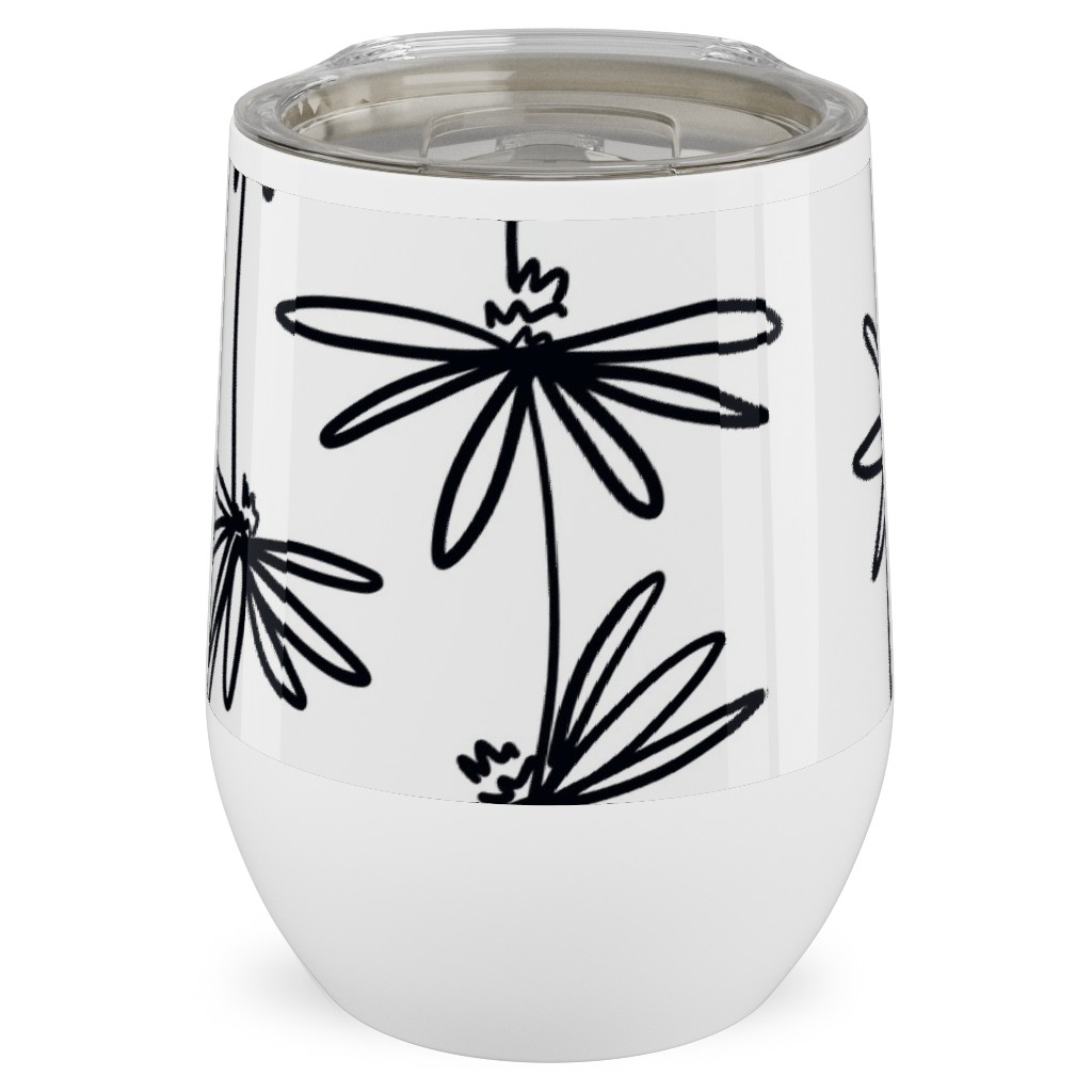 Daisy Chain - Black and White Stainless Steel Travel Tumbler, 12oz, White, White