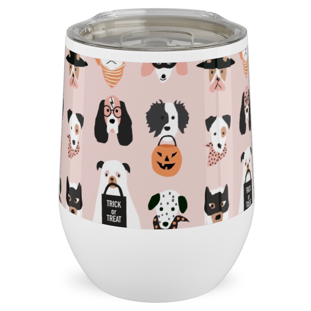 Halloween Puppies on Pink Stainless Steel Travel Tumbler, 12oz, Pink, Bright Pink